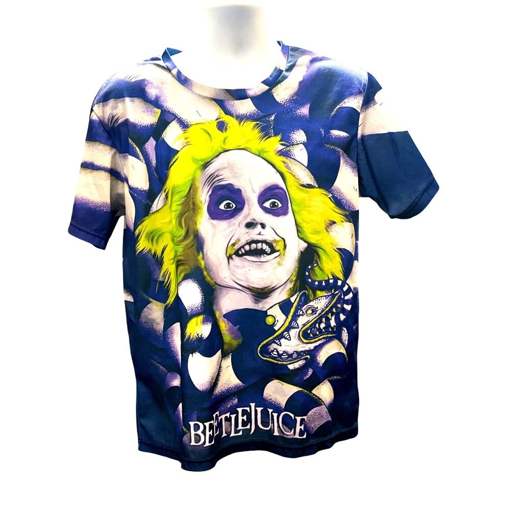 CCC Beetlejuice Graphic Tee Shirt Blue Green All Over Print Casual Top  XLarge